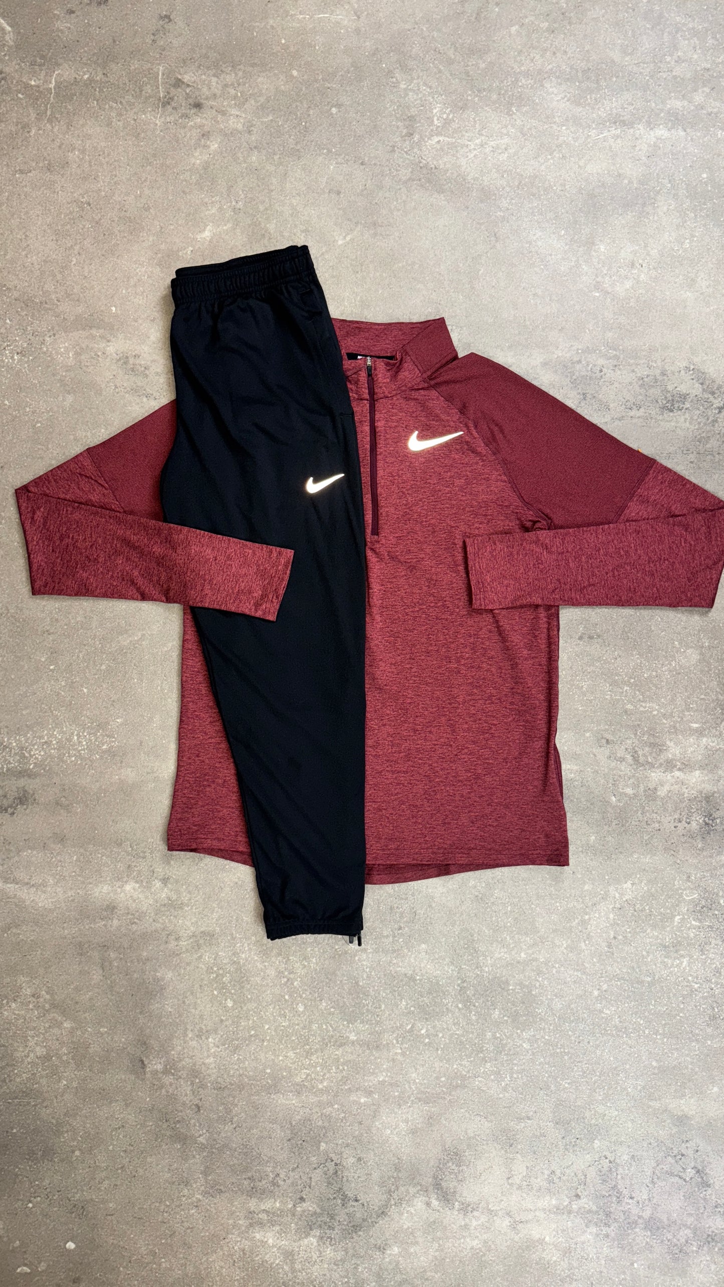 Nike Element 1/4 Zip Burgundy & Black Woven Challenger Pants